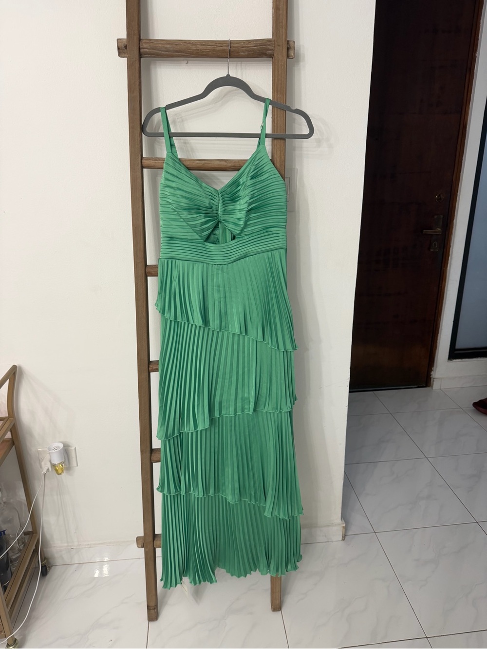 Abercrombie & Fitch Emerald Green Pleated Tiered Maxi Dress
